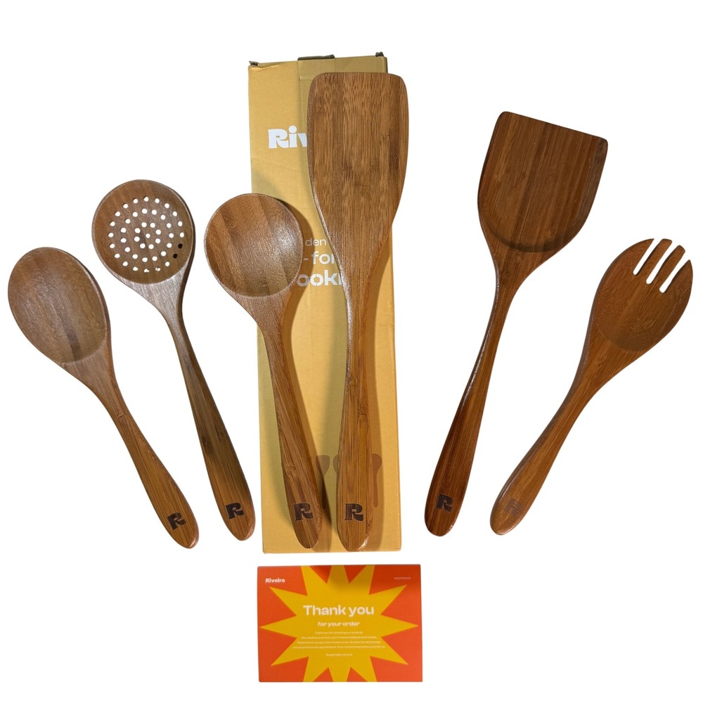 Rivera Bamboo Kitchen Utensil Set‎ Of 6 Premium Wooden Spoons for Cooking